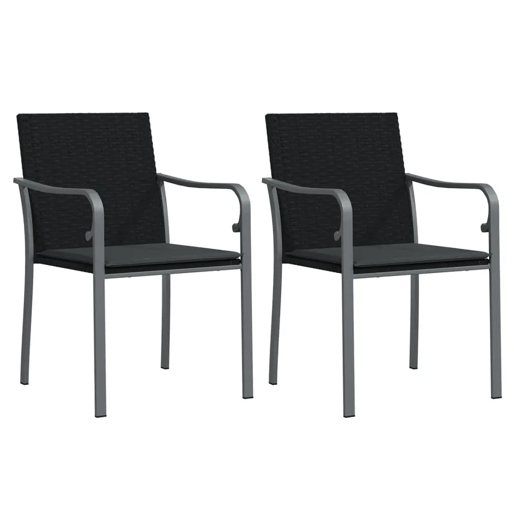 Black Poly Rattan Outdoor Chairs with Cushions