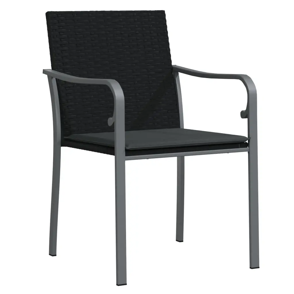 Black Poly Rattan Outdoor Chairs with Cushions