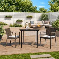 Durable Brown Poly Rattan Outdoor Garden Chairs Set of 2