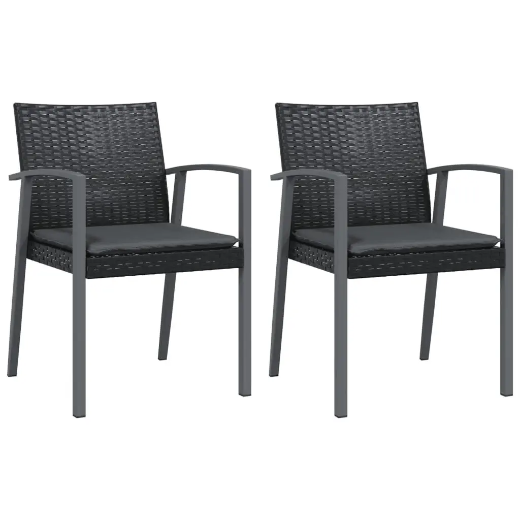 Set of 2 Black Patio Chairs with Cushions