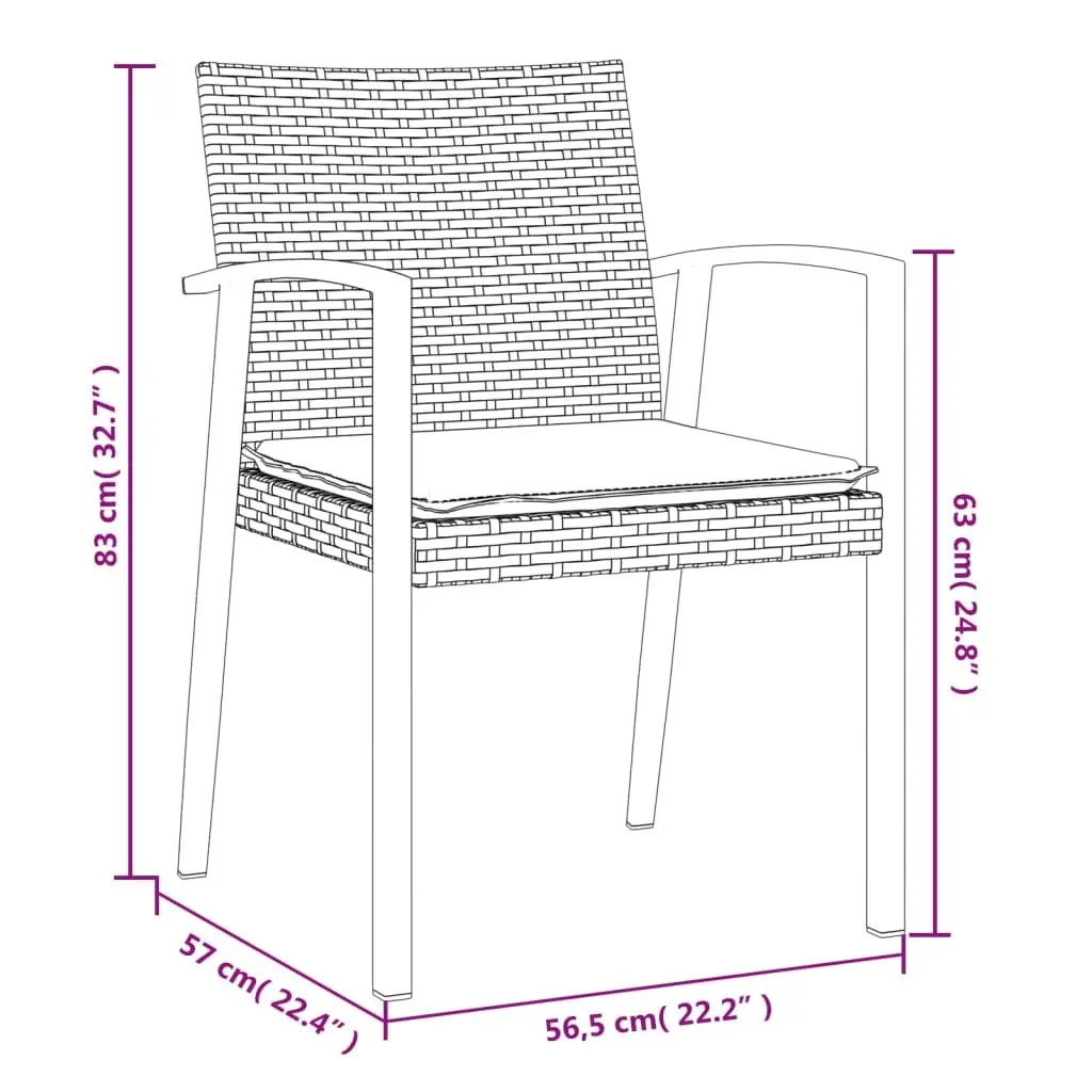 Set of 2 Black Patio Chairs with Cushions