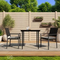 Premium Black Rattan Garden Chairs Set of 2 with Cushions