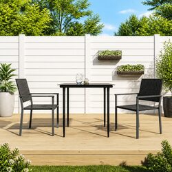 Set of 2 Black Poly Rattan Outdoor Garden Chairs