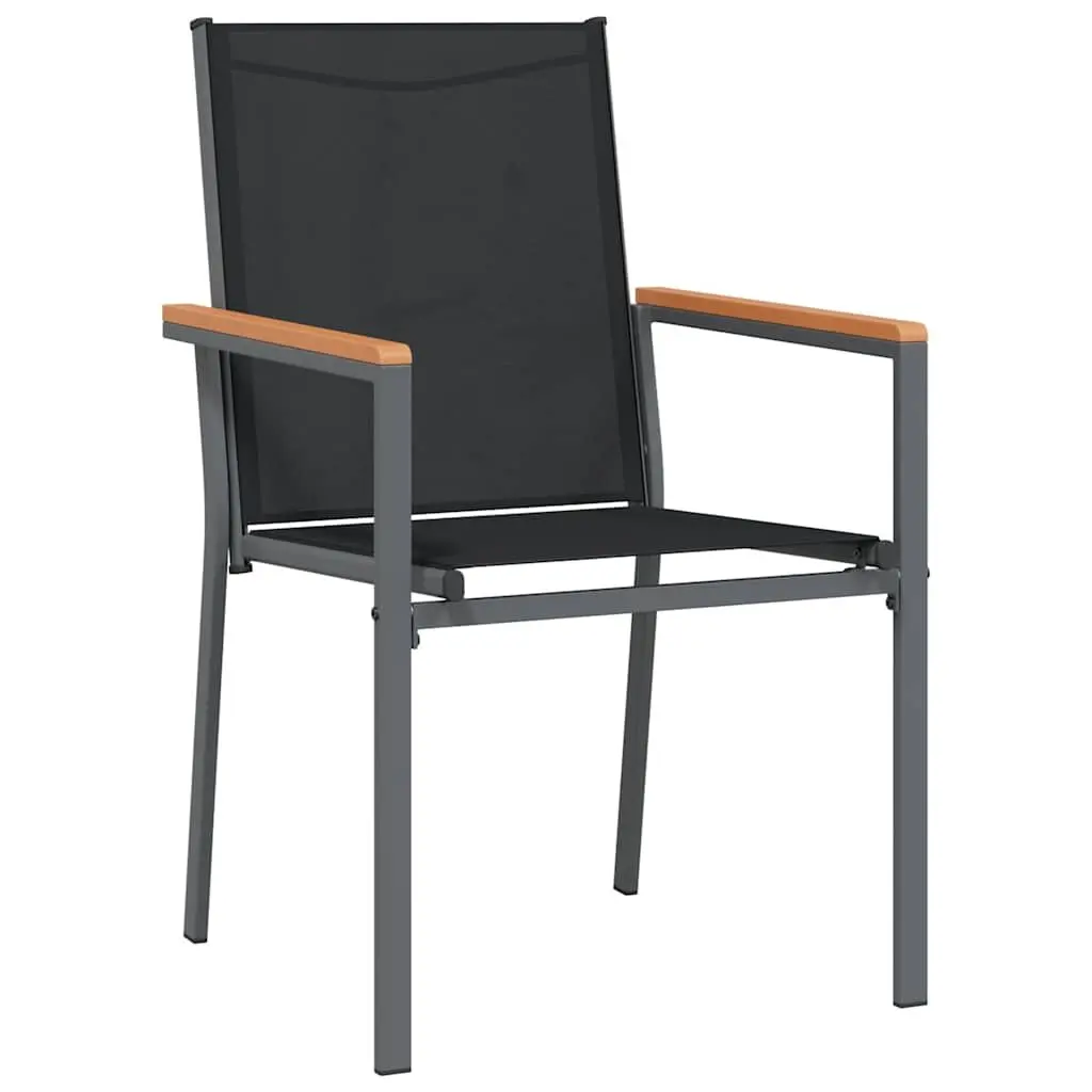 Outdoor Garden Chairs 2 pcs Black Textilene Steel Frame Backrest Armrests