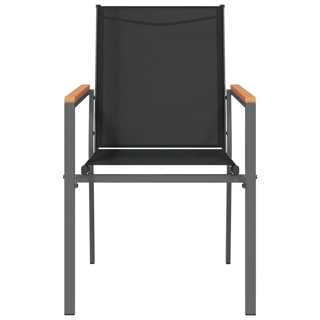 Outdoor Garden Chairs 2 pcs Black Textilene Steel Frame Backrest Armrests