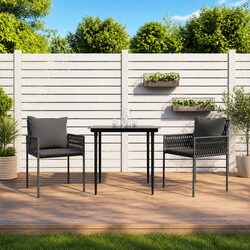 Durable Black Garden Chairs with Cushions - Set of 2