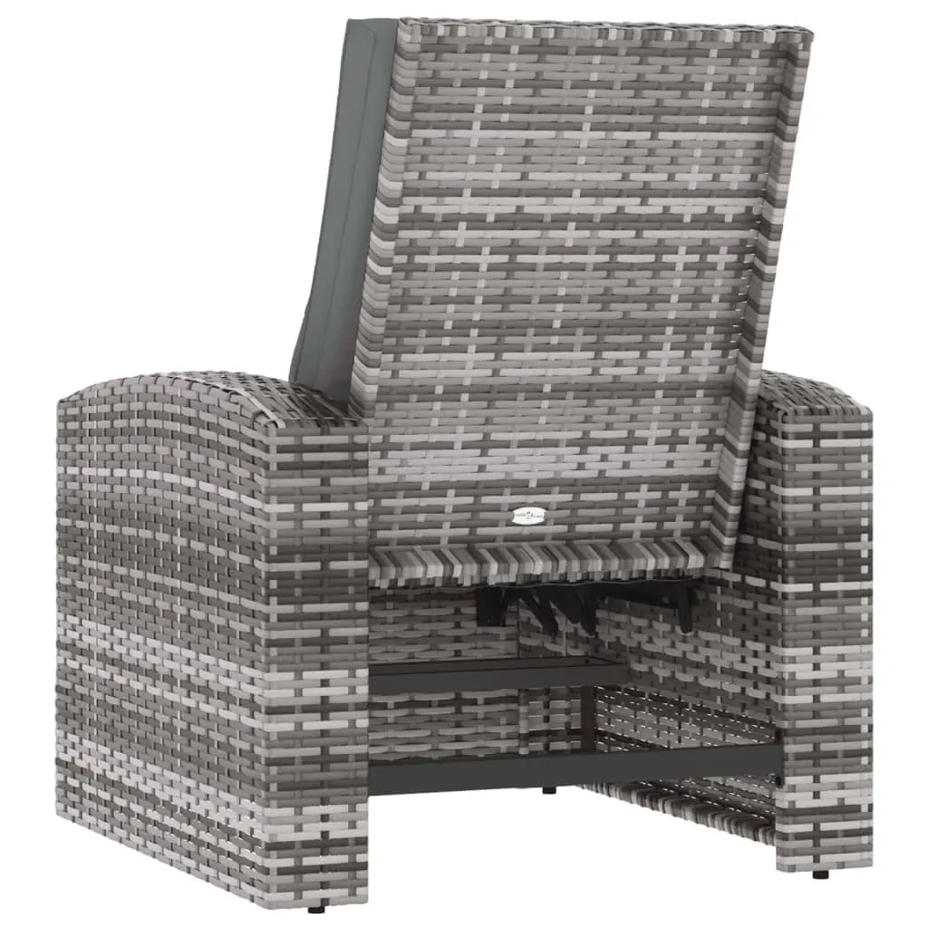Garden Reclining Chair PE Rattan Grey Outdoor Lounge Seat with Cushions