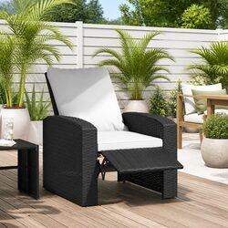 Outdoor Lounge Chair with Cushions - Black Poly Rattan