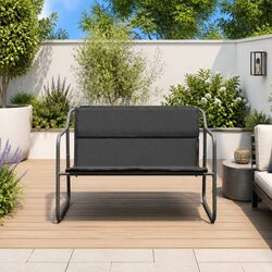 2-Seater Garden Bench Anthracite Steel Frame Outdoor Patio Seating Cushion