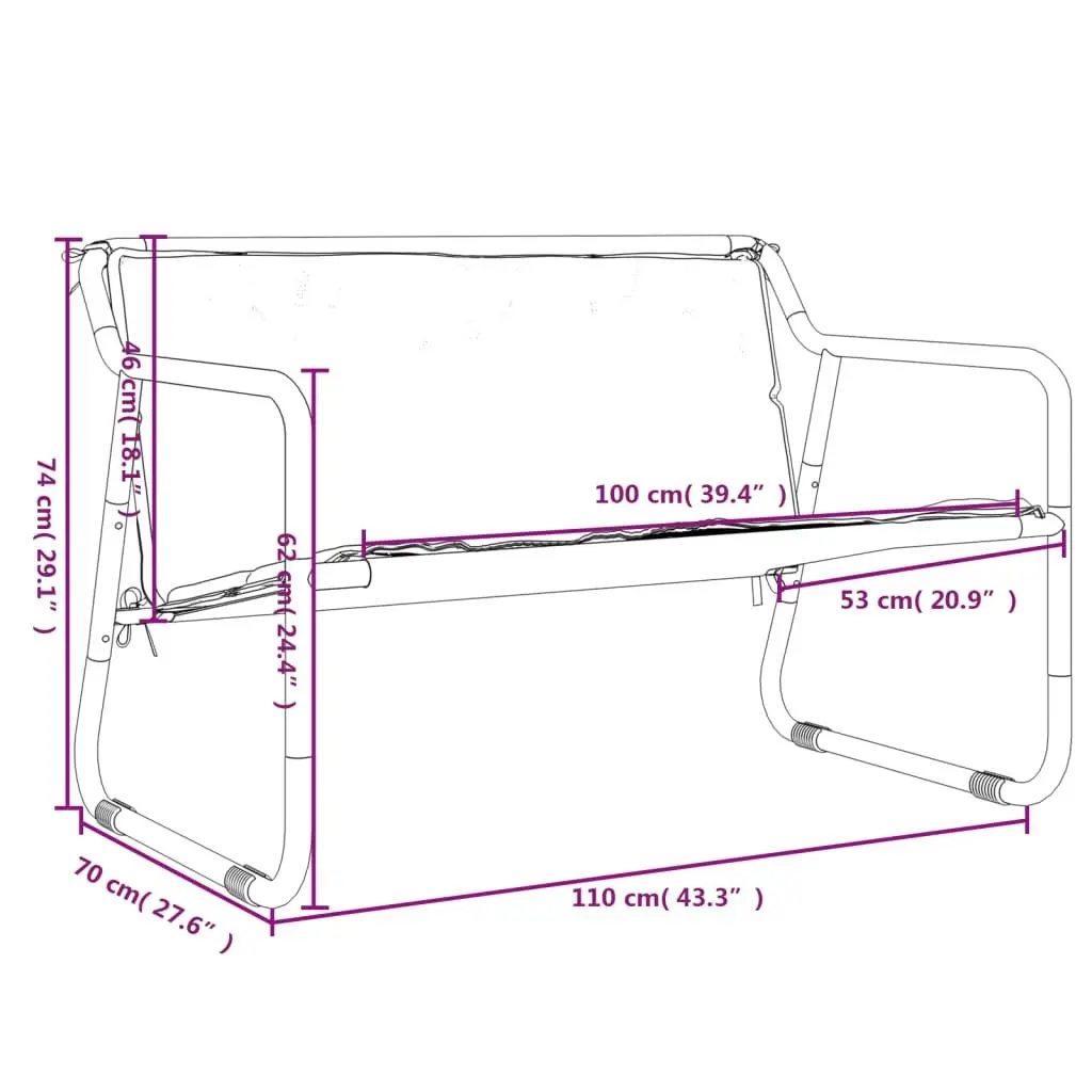 Garden Bench Steel Frame 2-Seater Anthracite with Cushion Textilene Fabric