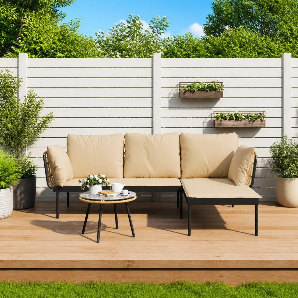 3 Piece Anthracite Garden Lounge Set with Beige Cushions