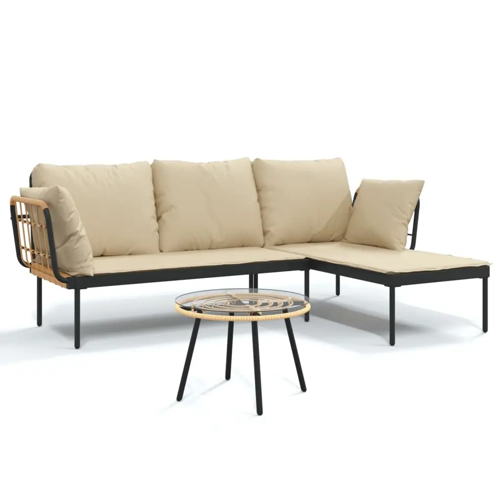 3 Piece Anthracite Garden Lounge Set with Beige Cushions