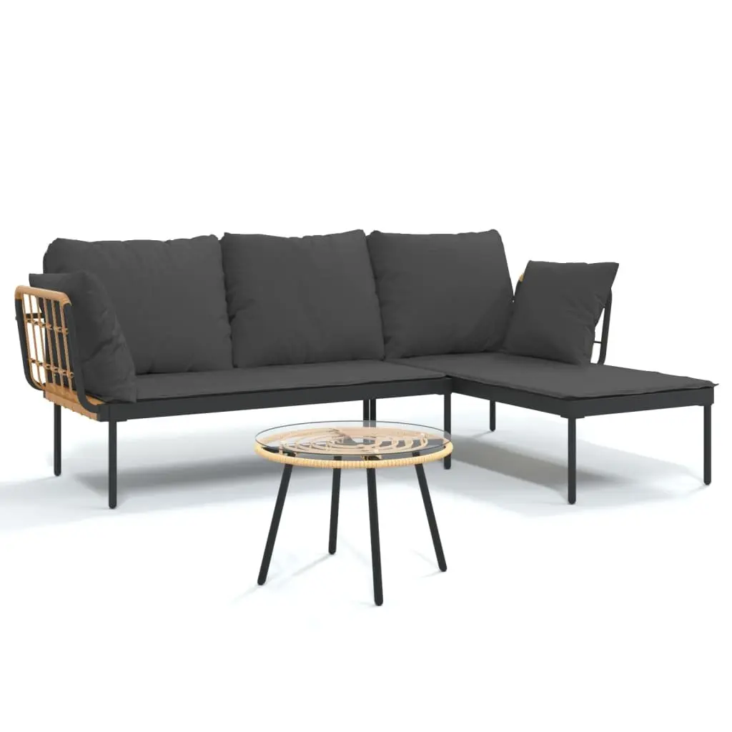 3 Piece Rattan Garden Lounge Set with Table