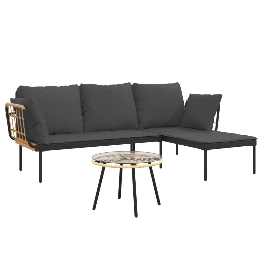 3 Piece Rattan Garden Lounge Set with Table