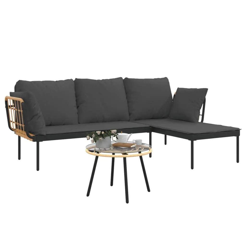 3 Piece Rattan Garden Lounge Set with Table