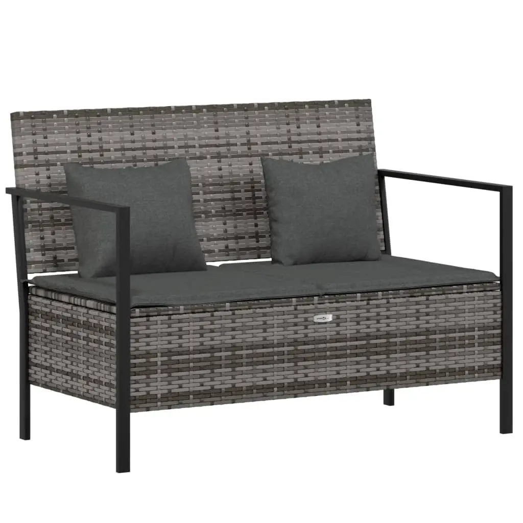 2-Seater Garden Bench Poly Rattan Grey with Cushions Storage