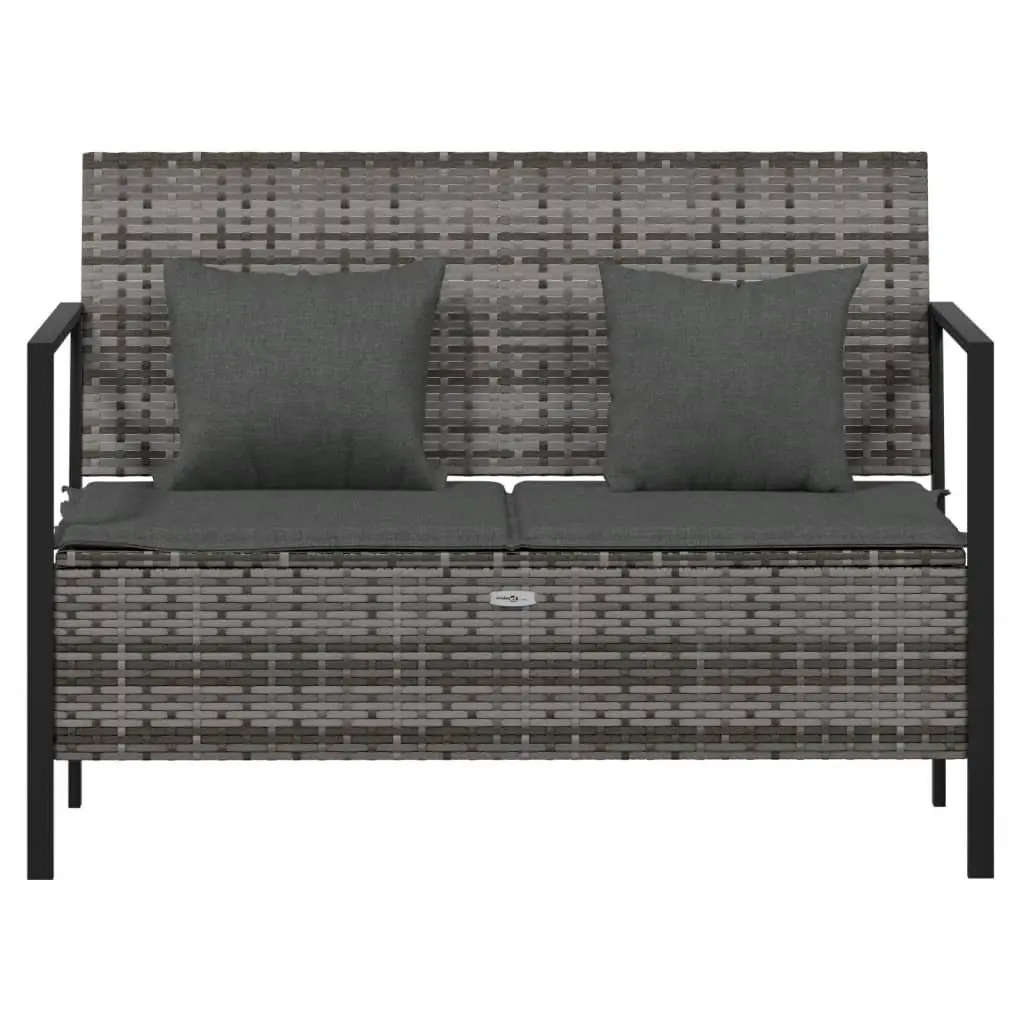 2-Seater Garden Bench Poly Rattan Grey with Cushions Storage