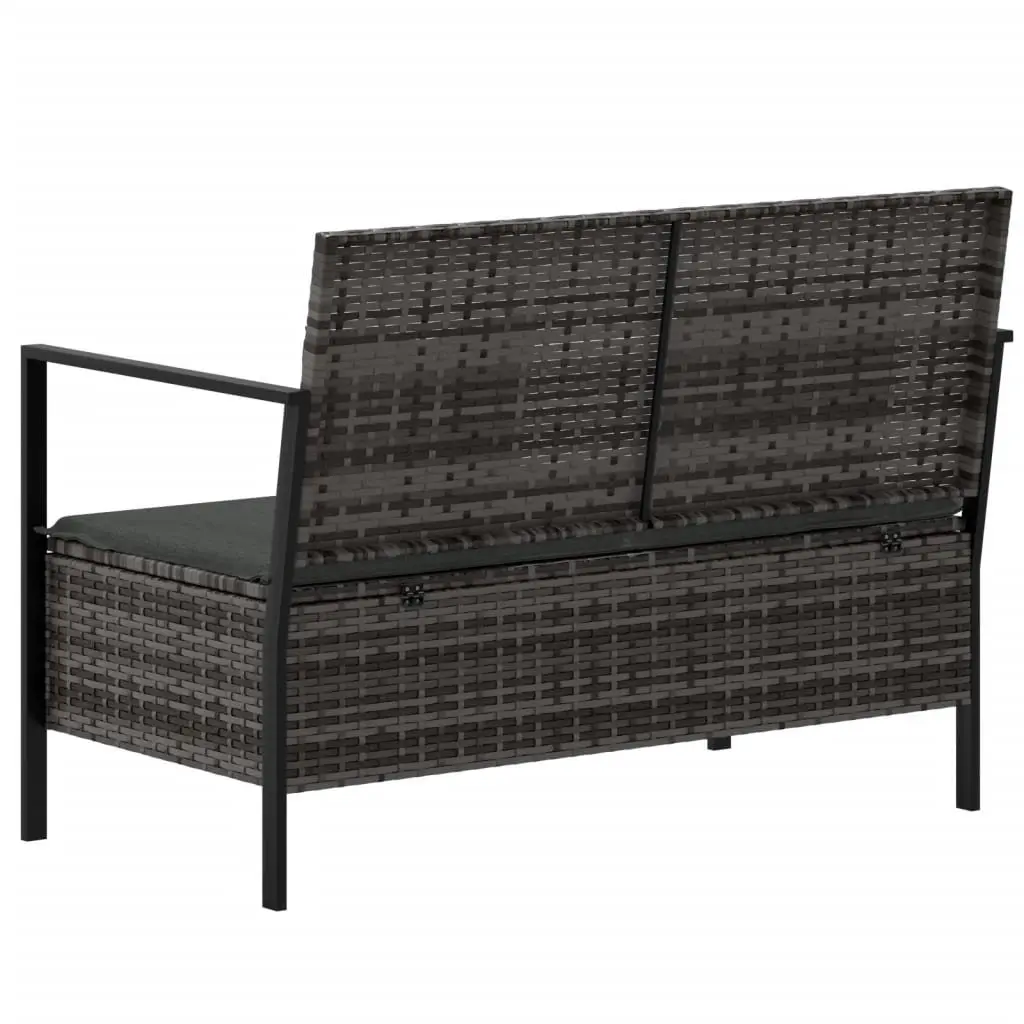 2-Seater Garden Bench Poly Rattan Grey with Cushions Storage