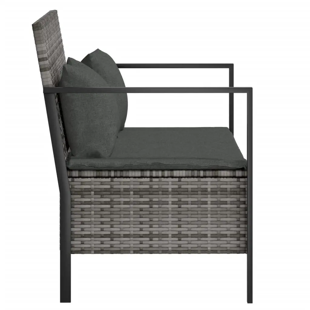 2-Seater Garden Bench Poly Rattan Grey with Cushions Storage