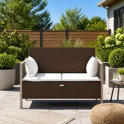 2-Seater Garden Bench with Storage Cushions Brown Outdoor Backrest Armrest