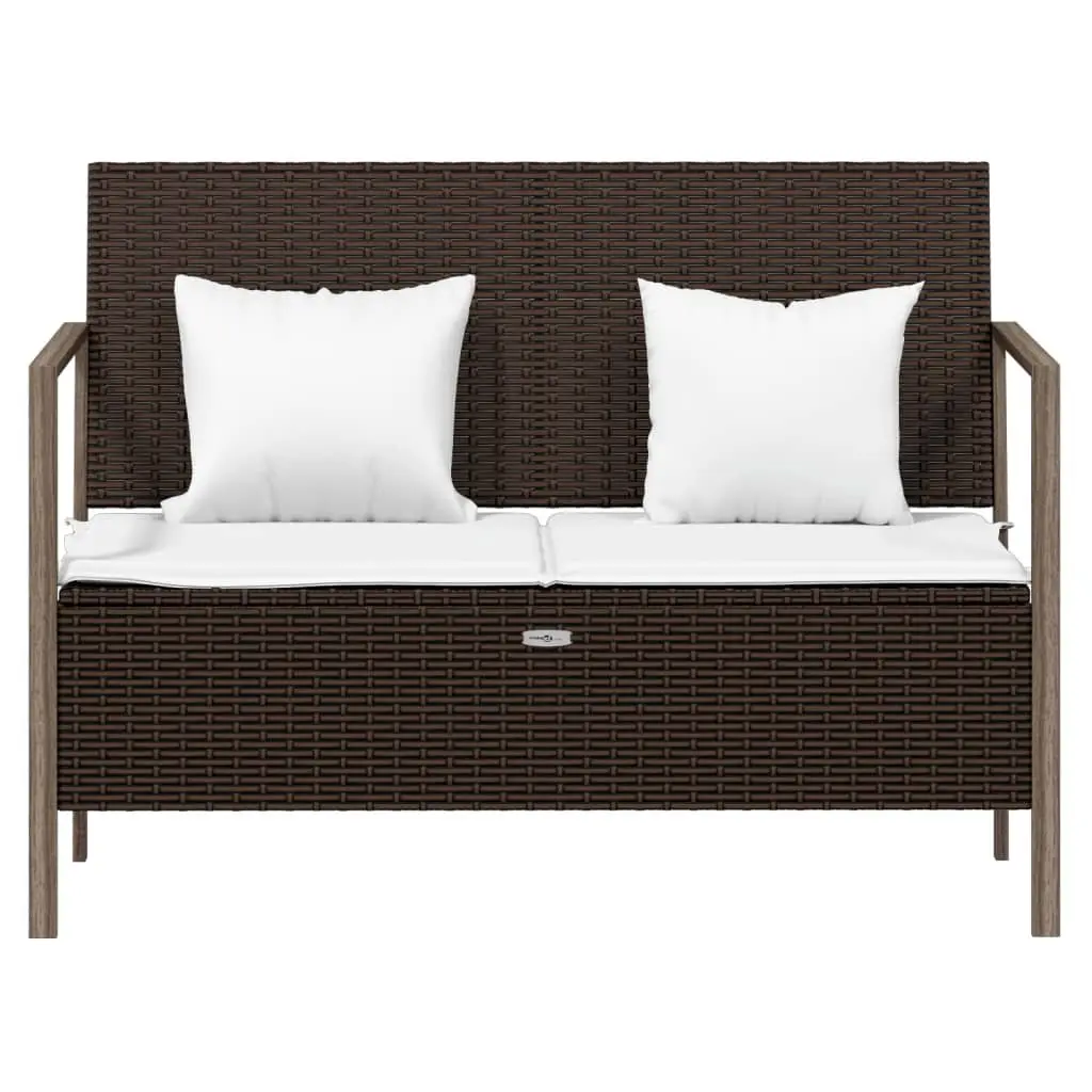 2-Seater Garden Bench PE Rattan Brown with Storage Cushions