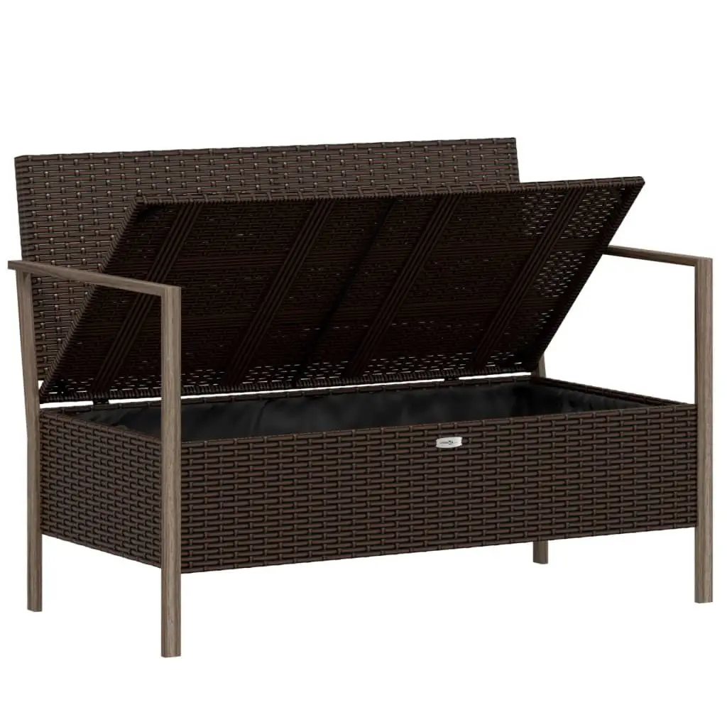 2-Seater Garden Bench PE Rattan Brown with Storage Cushions