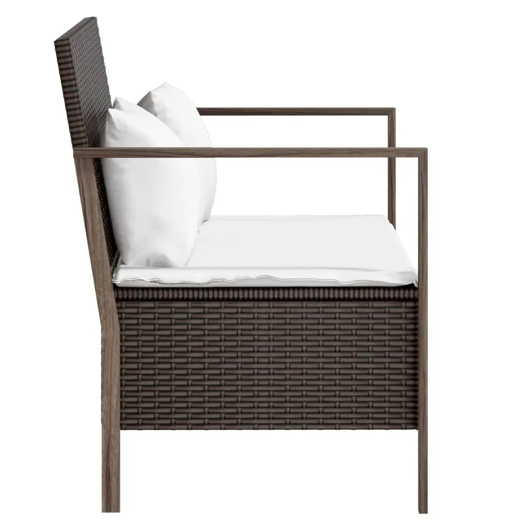 2-Seater Garden Bench PE Rattan Brown with Storage Cushions