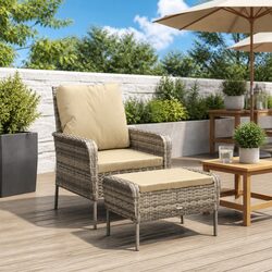 Durable Outdoor Lounge Chair with Footstool in Brown