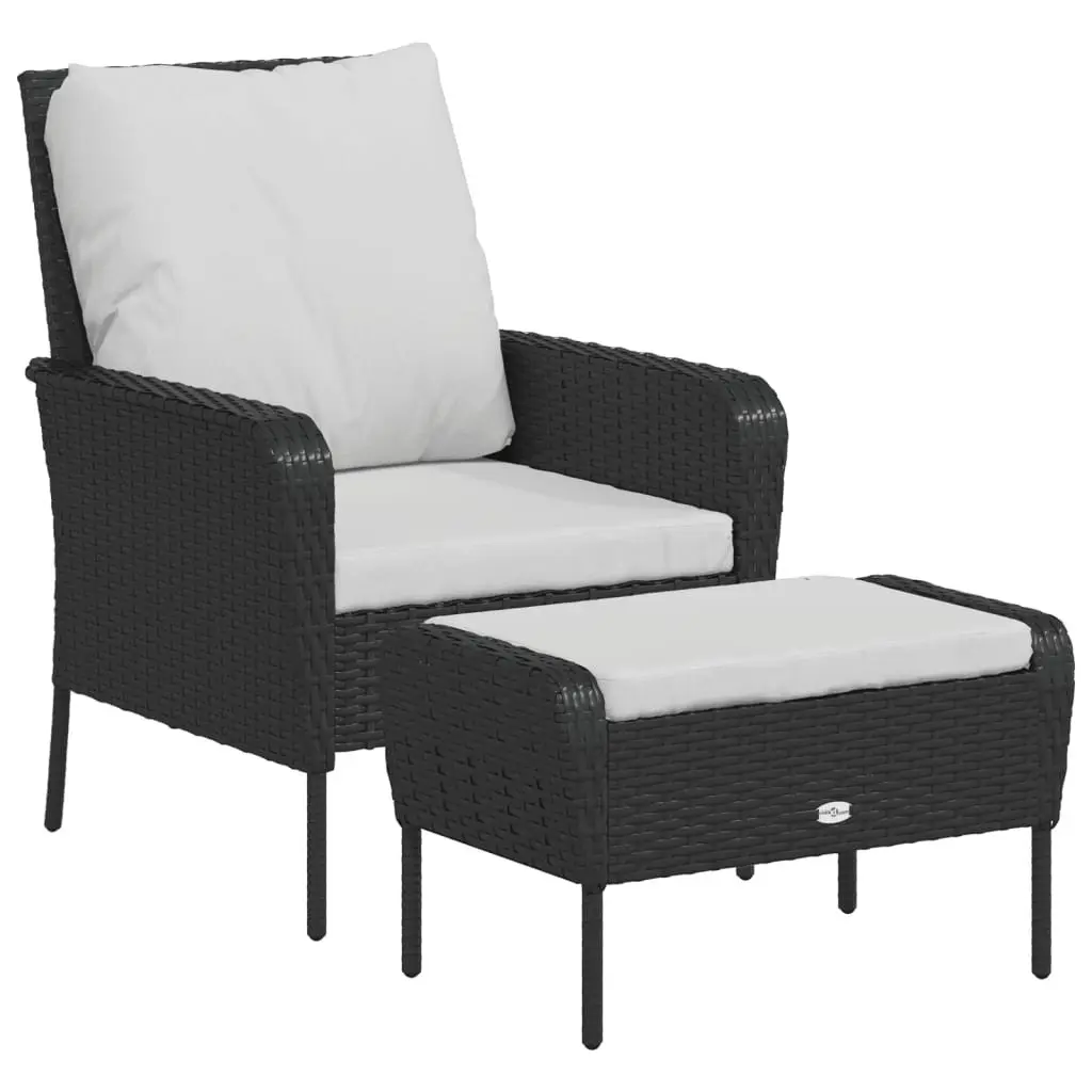 Garden Chair Black PE Rattan Outdoor Lounge Seating with Footstool