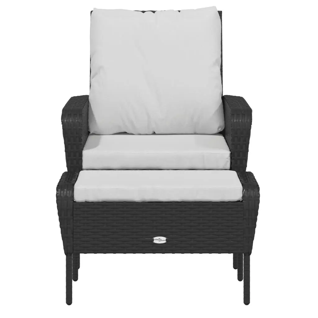 Garden Chair Black PE Rattan Outdoor Lounge Seating with Footstool