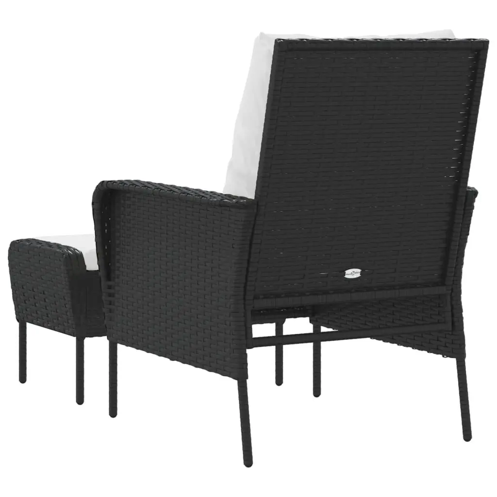 Garden Chair Black PE Rattan Outdoor Lounge Seating with Footstool
