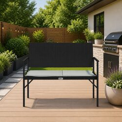 2-Seater Garden Bench with Cushion Black Outdoor Seating Patio Furniture