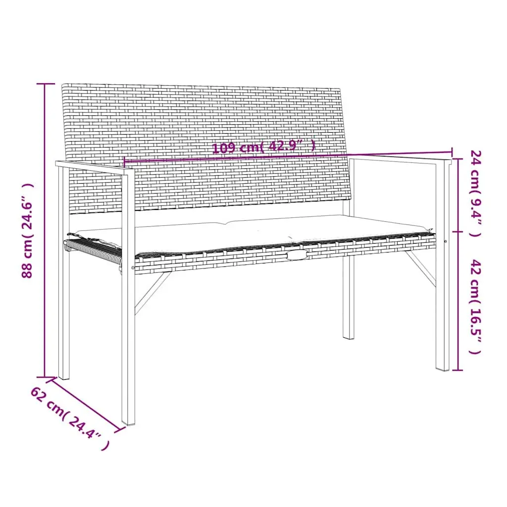 Black 2-Seater Garden Bench with Cushion