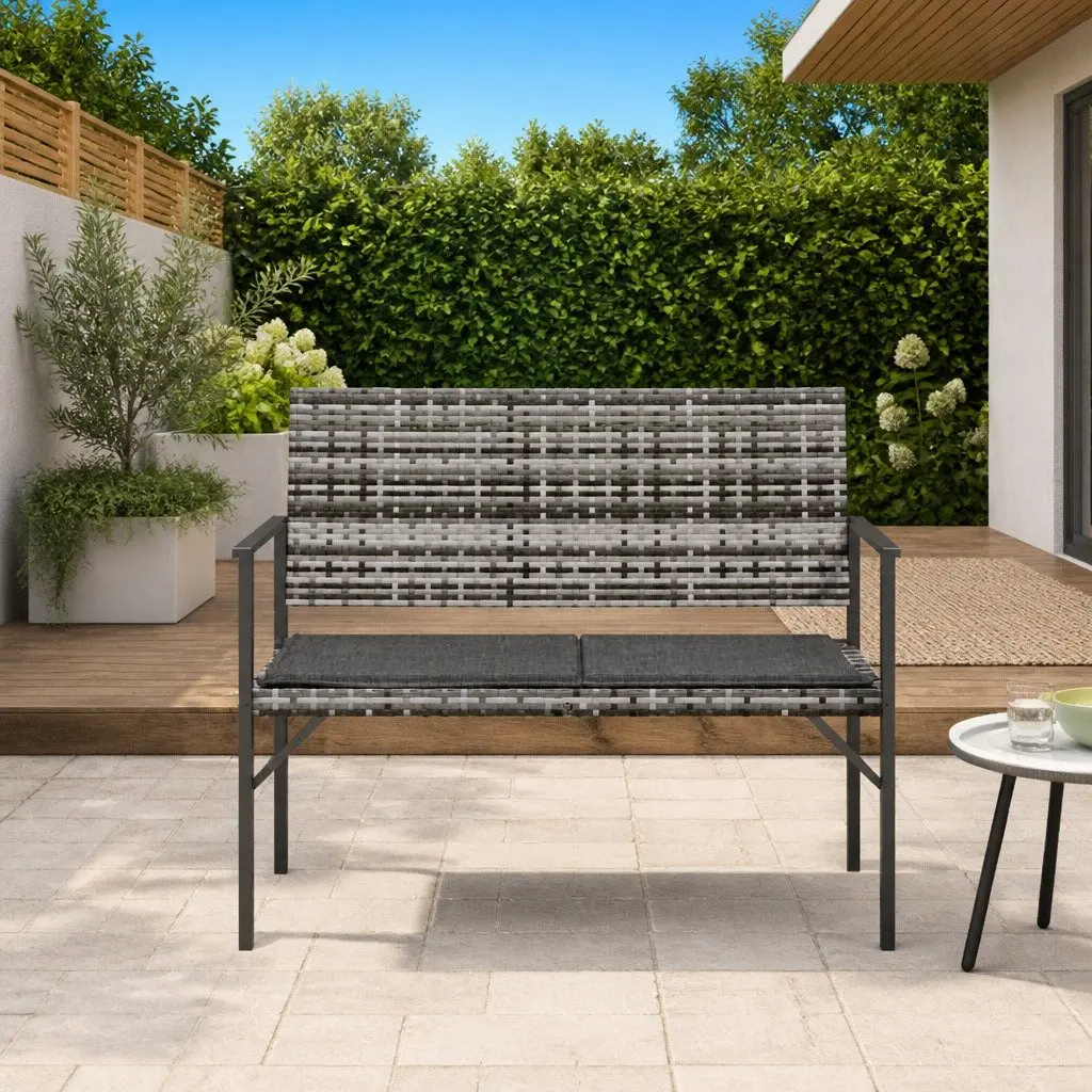 2-Seater Outdoor Garden Bench with Cushion Grey
