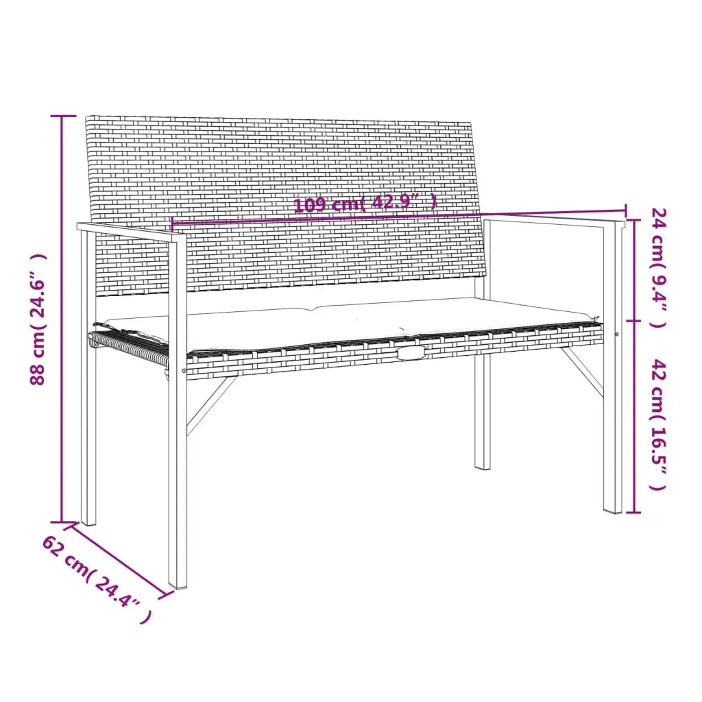 2-Seater Outdoor Garden Bench with Cushion Grey