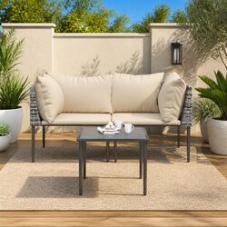 Premium Grey Poly Rattan Garden Lounge Set with Cushions