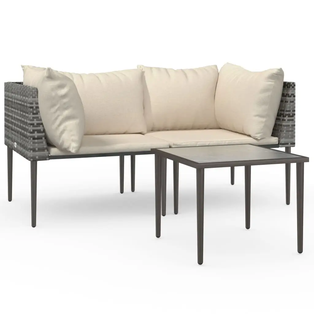 Garden Lounge Set PE Rattan 3 Piece Outdoor Furniture Grey with Cushions