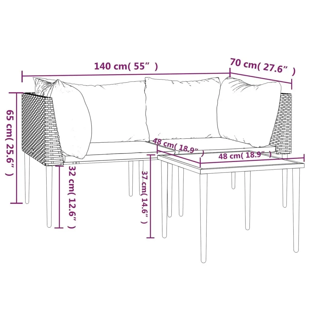 Garden Lounge Set PE Rattan 3 Piece Outdoor Furniture Grey with Cushions
