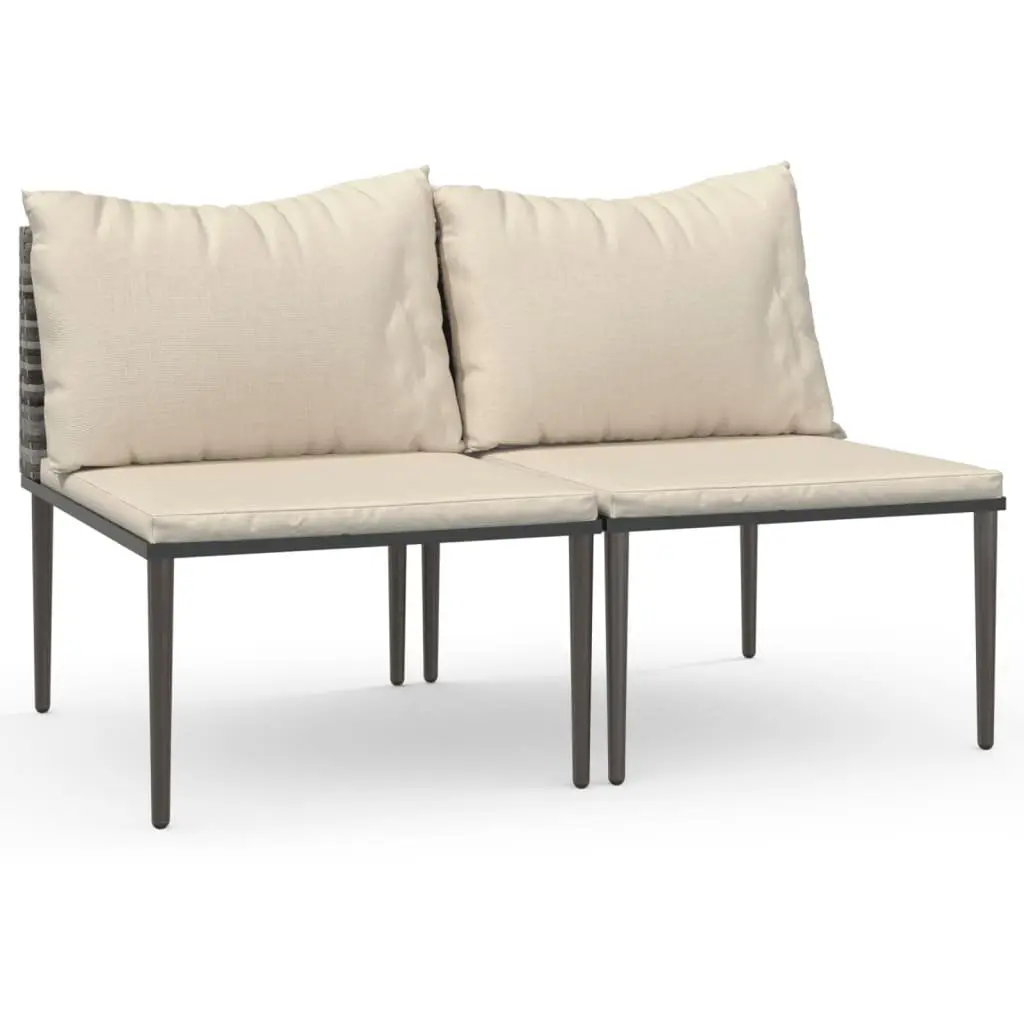 Grey Poly Rattan Garden Middle Sofas with Cushions