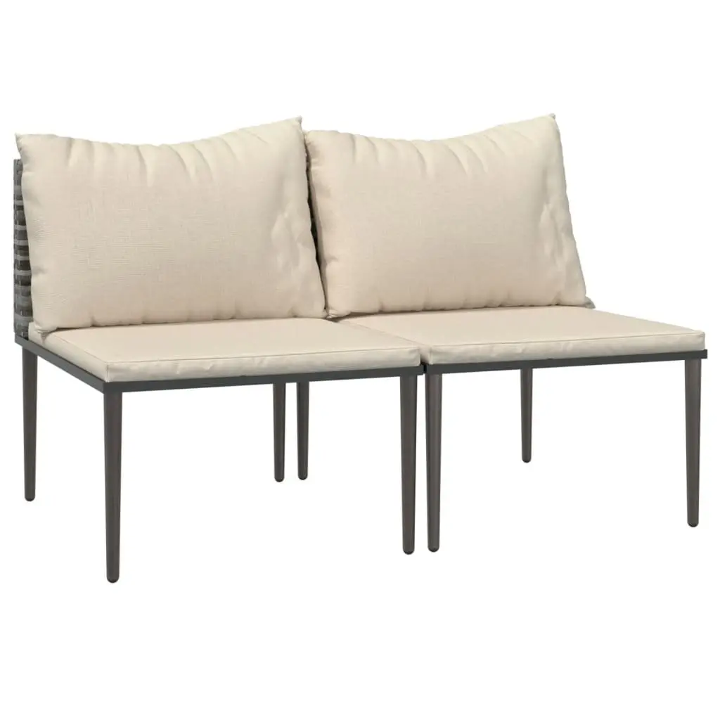 Grey Poly Rattan Garden Middle Sofas with Cushions