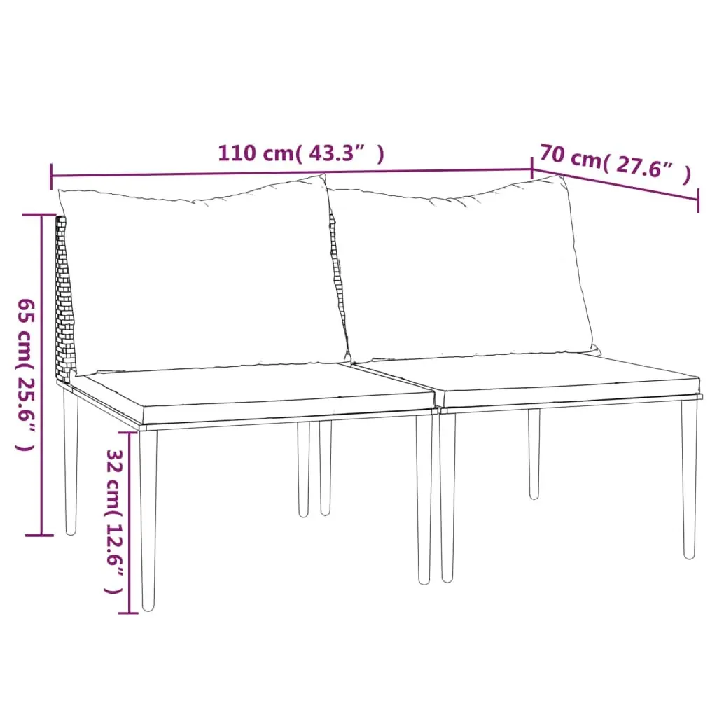 Grey Poly Rattan Garden Middle Sofas with Cushions