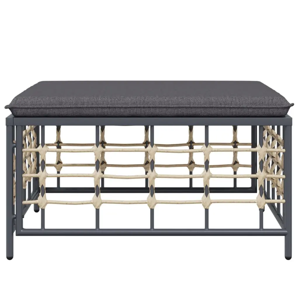 Garden Footstool Ottoman PE Rattan Powder-coated Steel Anthracite Cushion