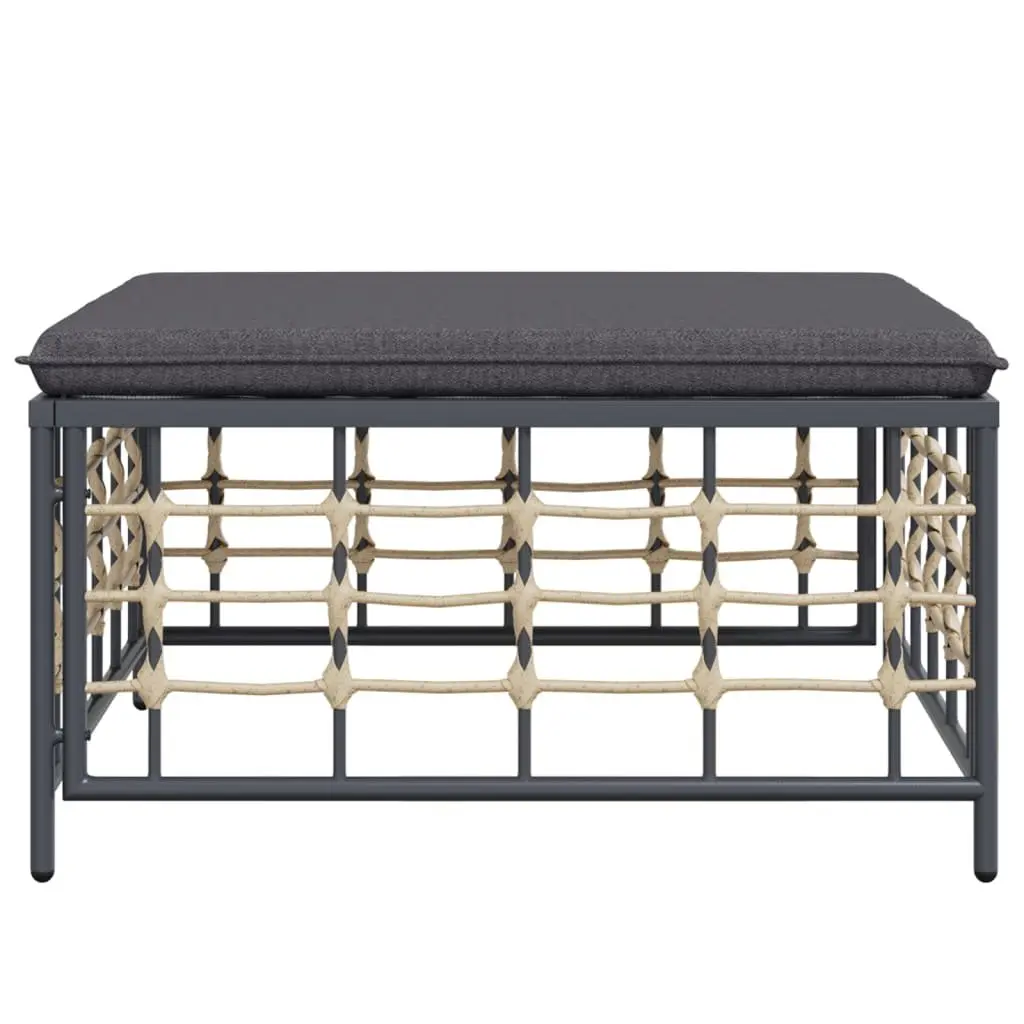 Garden Footstool Ottoman PE Rattan Powder-coated Steel Anthracite Cushion