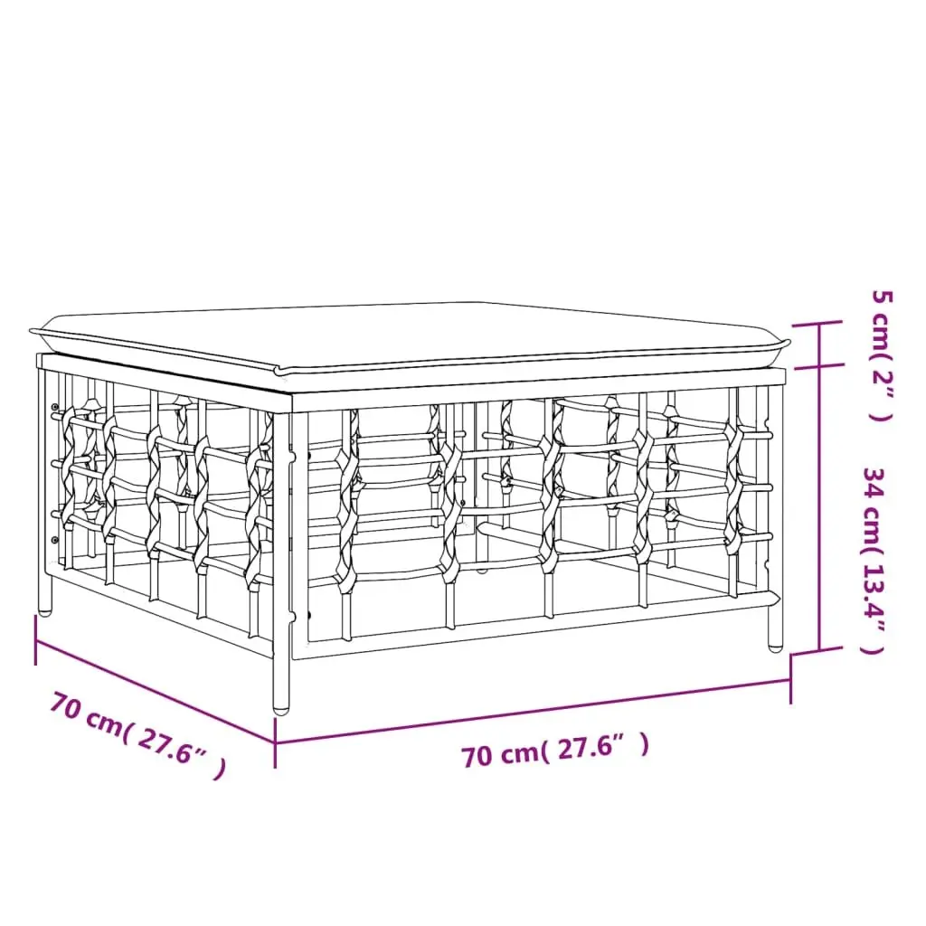 Garden Footstool Ottoman PE Rattan Powder-coated Steel Anthracite Cushion