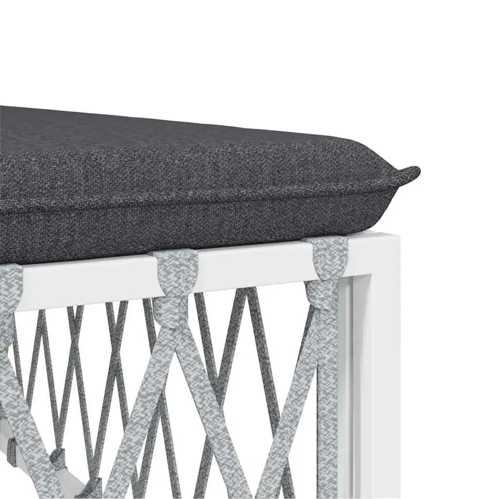 Garden Footstool Woven Fabric Cushion White Outdoor Seating Ottoman
