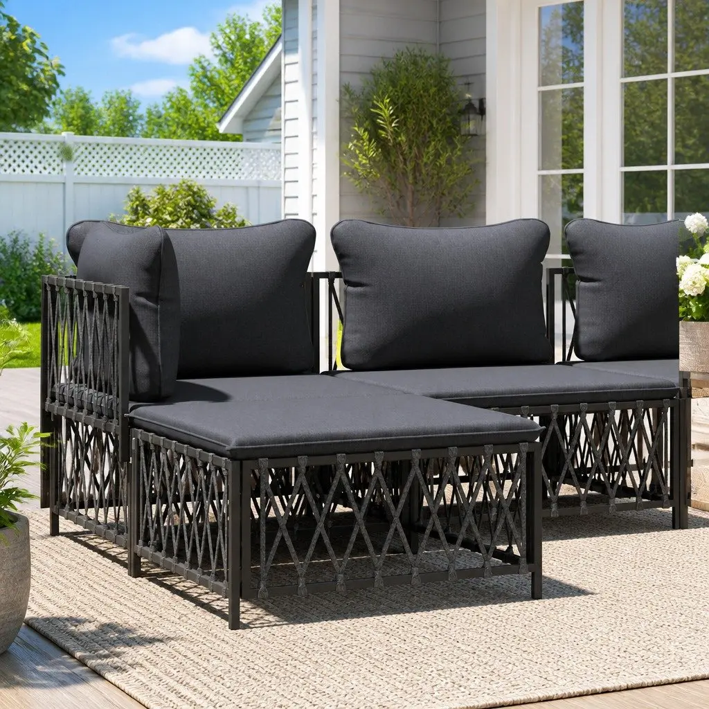 Anthracite Garden Footstool Ottoman with Cushion