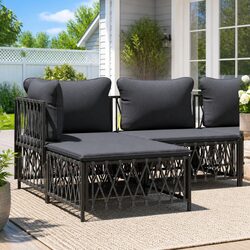 Anthracite Garden Footstool Ottoman with Cushion