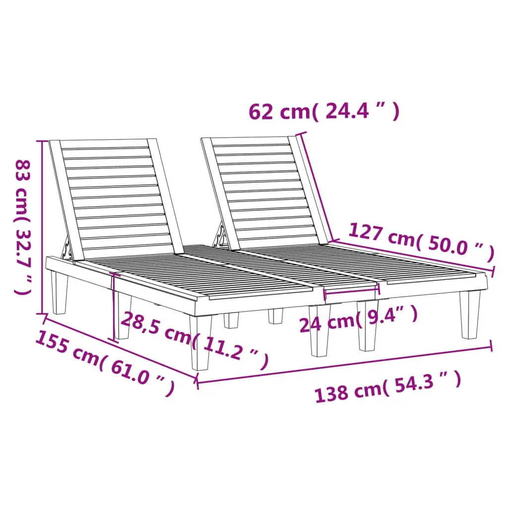 Black Double Sun Lounger with Adjustable Backrest