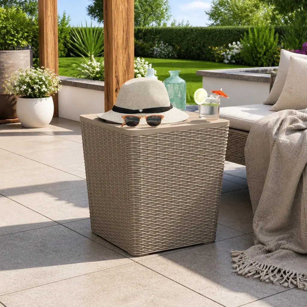 Brown Garden Storage Table with Removable Lid