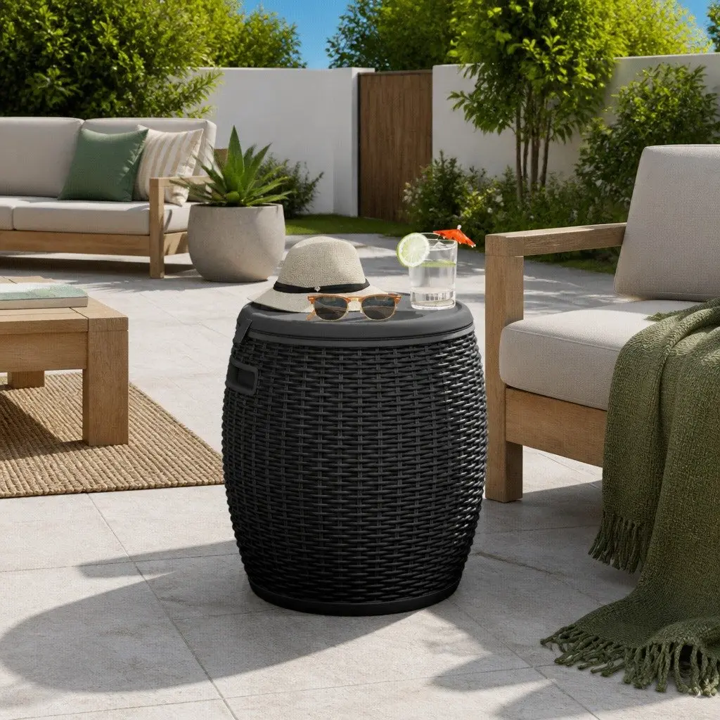 4-in-1 Outdoor Storage Box and Stool in Black